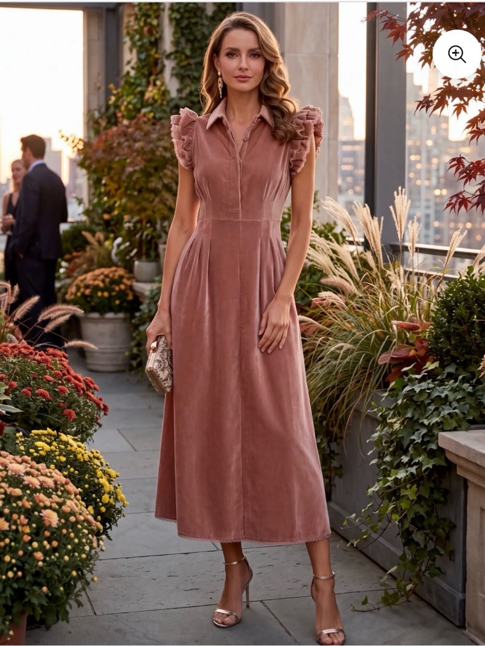 Ruffled Sleeve Midi Dress in Dusty Rose